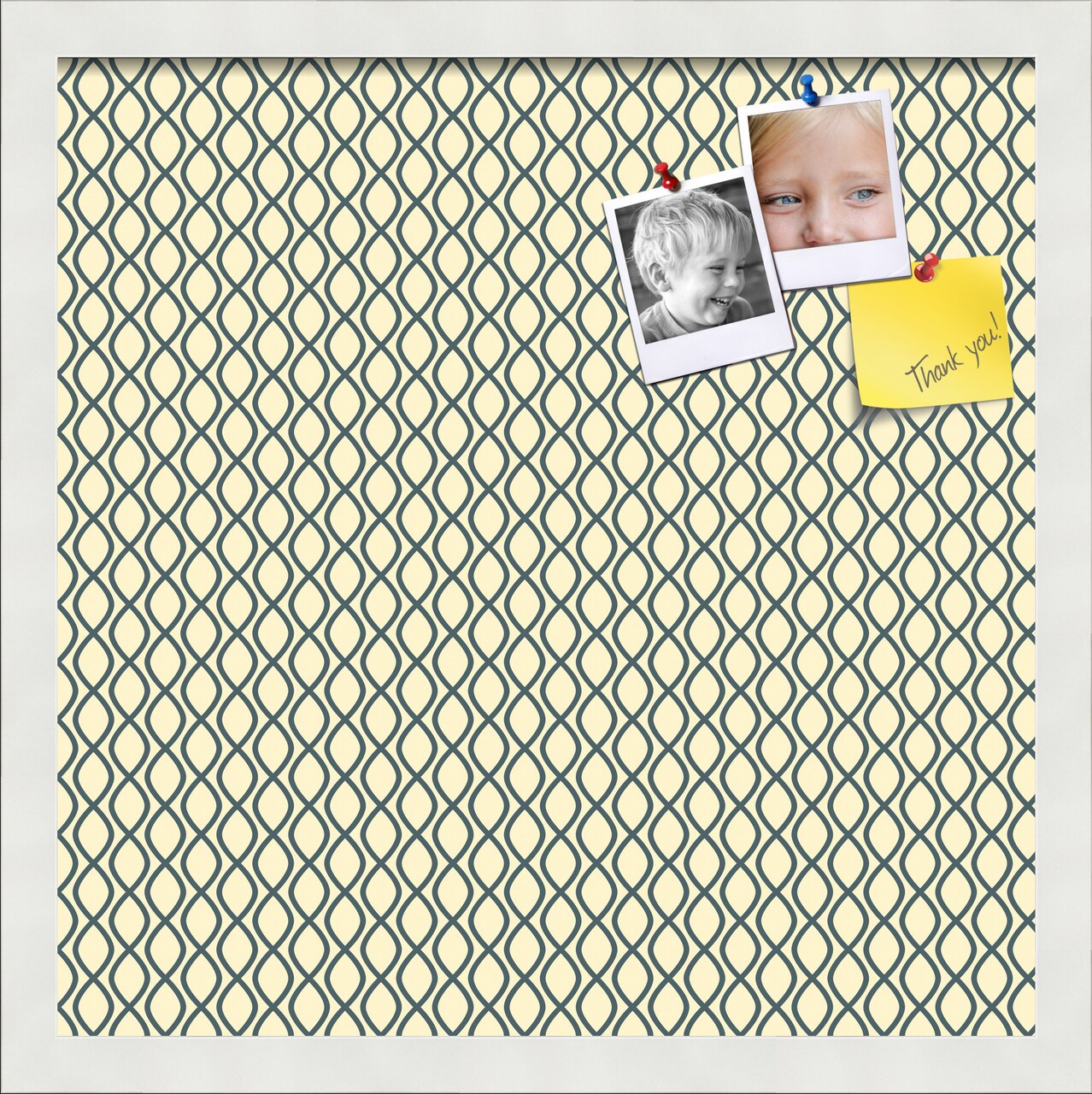 PinPix Custom Bulletin Board Yellow And Blue Waves Poster Board Has a Fabric Style Canvas Finish, Framed in Satin White Frame, by ArtToFrames (PinPix-321)